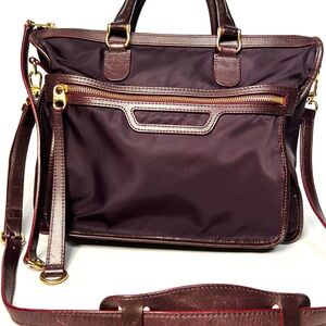 MZ Wallace Burgundy Nylon Leather Trim Satchel Crossbody Bag Lightweight Tote